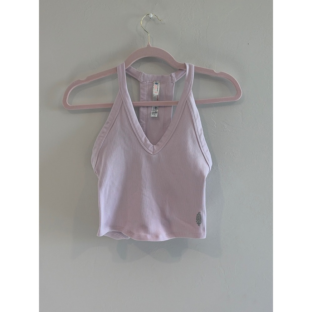 FP Movement Free People Happiness Runs Crop Tank Ribbed V-Neck Pink M/L OB210906